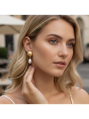 Vaoov Şık Sallantılı 14 Ayar Altın Kaplama Mayorka Inci Küpe