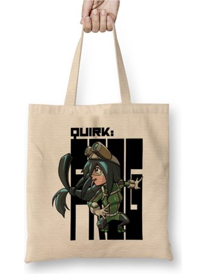 Toyaso My Hero Tsuyu Asui Beyaz Bez Çanta Uzun Saplı Alışveriş Çantası Plaj Çantası