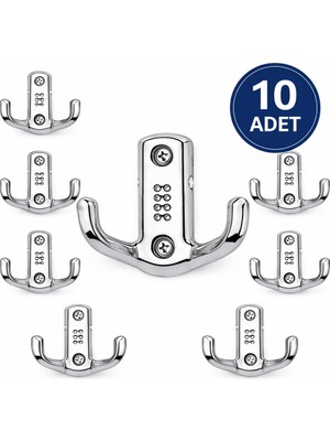 DESIPHON 10 Adet Çiftli Krom Metal Duvar Askısı Portmanto Vestiyer Elbise Askılığı