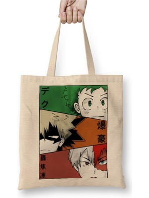 Toyaso Hero Bakugo Boku Todoroki Beyaz Bez Çanta Uzun Saplı Alışveriş Çantası Plaj Çantası