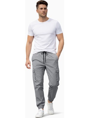 SINWEAR Erkek Kargo Cep Yazlık Yandan Cepli Beli Lastikli Relax Fit Rahat Kesim Paçası Lastikli Pantolon