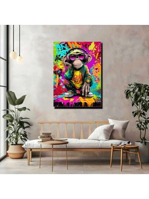Artprinta Grafiti Dj Maymun Kanvas Tablo – Renkli Pop Art Duvar Dekoru
