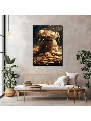 Artprinta Altın Para Kesesi Kanvas Tablo – Zenginlik ve Bolluk Temalı Duvar Dekoru