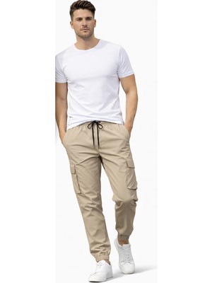 SINWEAR Erkek Kargo Cep Yazlık Yandan Cepli Beli Lastikli Relax Fit Rahat Kesim Paçası Lastikli Pantolon