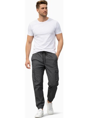 SINWEAR Erkek Kargo Cep Yazlık Yandan Cepli Beli Lastikli Relax Fit Rahat Kesim Paçası Lastikli Pantolon