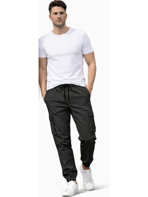 SINWEAR Erkek Kargo Cep Yazlık Yandan Cepli Beli Lastikli Relax Fit Rahat Kesim Paçası Lastikli Pantolon