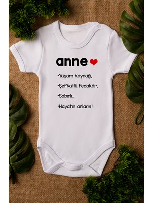 Overoz Anne Yaşam Kaynağı Yazılı Kısa Kollu Beyaz  Bebek Body Zıbın 5117