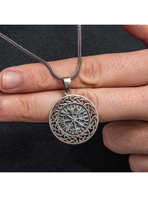 Bazarhane Gümüş Vegvisir Viking Pusulası Erkek Kolye
