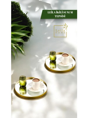 Özbience Iki Adet Yuvarlak Aynalı Sunumluk, Altın Renk, 24X24 Cm, Kahve ve Çay Tepsisi