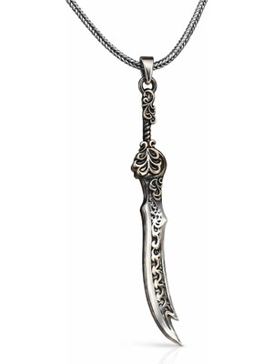 Bazarhane Gümüş Desenli Zülfikar Kılıcı Erkek Kolye