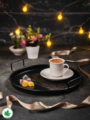 Özbience Metal Sunum Tepsisi 24 Cm, Dekoratif Kahve ve Çay Servisi