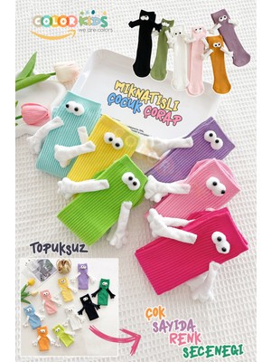 Color Socks 1 Çift Çocuk Mıknatıslı El Ele Tutuşan Çoraplar Topuksuz (6-12 Yaş)