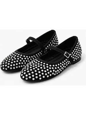 Moda Ayra Sierra Kadın Taş Dokulu Mary Jane Günlük Şık Konforlu Rahat Taban Babet Ayakkabı