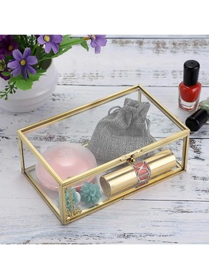 Özbience El Yapımı Cam Sandık, Dekoratif Sunumluk, Çikolata ve Takı Kutusu 25X14 cm