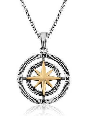 Bazarhane Gümüş Pusula Unisex Kolye