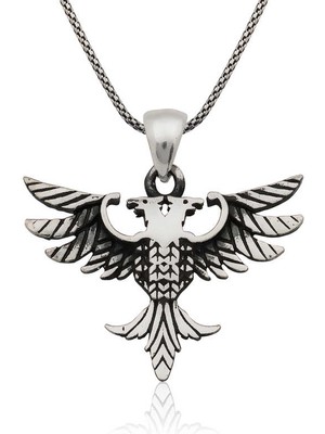 Bazarhane Gümüş Çift Başlı Kartal Erkek Kolye