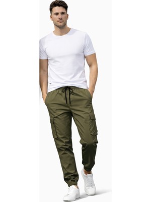 SINWEAR Erkek Kargo Cep Yazlık Yandan Cepli Beli Lastikli Relax Fit Rahat Kesim Paçası Lastikli Pantolon