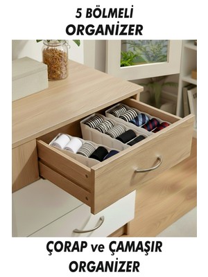 Ovio Ev Yaşam 3'lü Çekmece ve Dolap Içi Düzenleyici Beyaz Raf Düzenleyici Çorap Çamaşır Kravat Şal Organizeri