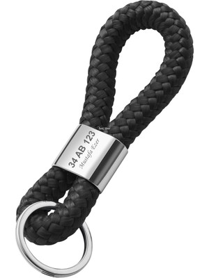 Sedef Silver Örgü Deri Tasarımlı Kişiye Özel Lazer Kazıma Metal Anahtarlık - Lüks Araba Aksesuarı