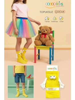 Color Socks 1 Sarı Çift Çocuk Mıknatıslı El Ele Tutuşan Çoraplar Topuksuz (6-12 Yaş)