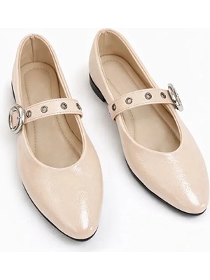 Moda Ayra Eliza Parlak Rugan Brown Tokalı Kadın Babet – Günlük Şık Mary Jane Ayakkabı