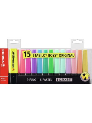 Stabilo Fosforlu Kalem 15 Li Set ( 9 Ana Renk 6 Pastel ) Masa Standı ile Birlikte