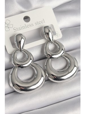 Skygo Pirinç Gümüş Renk Damla Detay Sallantı Halka Model Kadın Küpe - TJ-BKP10228