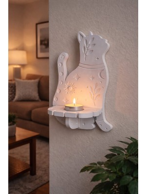 Karra Art Dekoratif Kedi Figürlü Beton Duvar Mumluğu – Tealight Mumluk