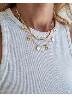 MoM's Collection Çift Sıra Kalp Detaylı Italyan Zincir 316L Çelik Kolye