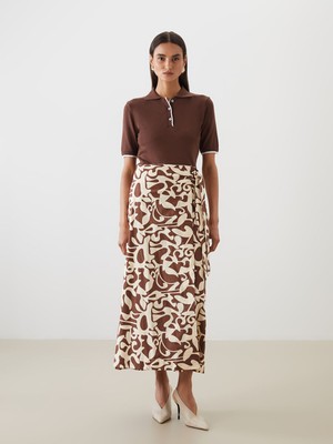 Lc Waikiki Yeni Sezon Beli Bağlamalı Desenli Poplin Etek