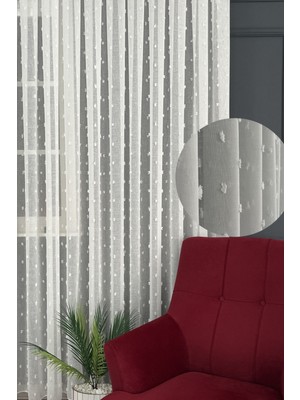 Serin Home Collection Puantiye Desenli Tül Perde 1/3 Sık Pileli, Ütü Istemez Kırışma Yapmaz