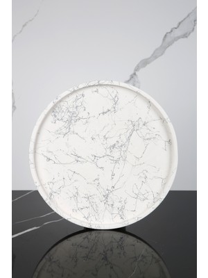 Özbience Mermer Desenli Yuvarlak Sunum Tabağı 28 Cm, Şık ve Zarif Sunum Için