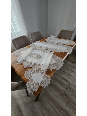 Keten Üzerine Ağar Güpürlü 5 Parça Lüx Salon Takımları