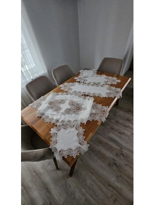 Keten Üzerine Ağar Güpürlü 5 Parça Lüx Salon Takımları