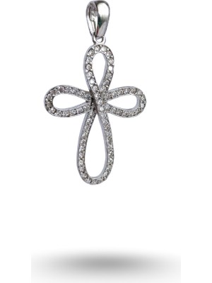 925 Ayar Gümüş Zirkon Taşlı Gümüş Ajur Işlemeli Cross Kolye Ucu