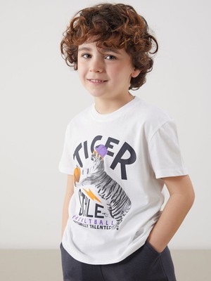 Lc Waikiki Yeni Sezon Bisiklet Yaka Baskılı Erkek Çocuk Tişört