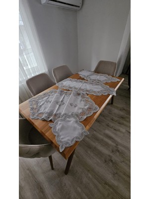 Keten Üzerine Ağar Güpürlü 5 Parça Lüx Salon Takımları