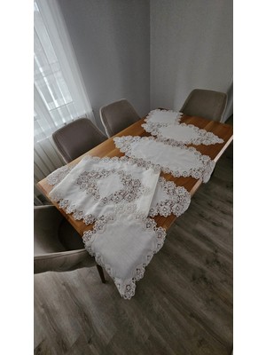 Keten Üzerine Ağar Güpürlü 5 Parça Lüx Salon Takımları