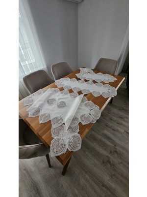 Keten Üzerine Ağar Güpürlü 5 Parça Lüx Salon Takımları