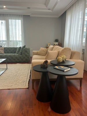 Desping Bottle 3 'lü Mantar Bohem Modern Sehpa Senkron Siyah Suntalam Tabla Alüminyum Gövde