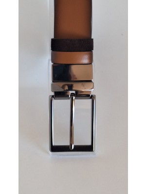 Darkwood -Erkek Deri Kemer-Klasik-Çift Tarafli Kullanım-Kahve Süet-Taba Deri