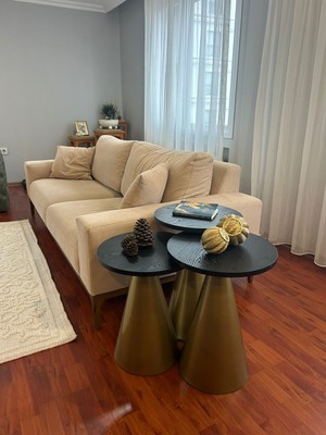 Desping Bottle 3 'lü Mantar Bohem Modern Sehpa Senkron Siyah Suntalam Tabla Alüminyum Gövde