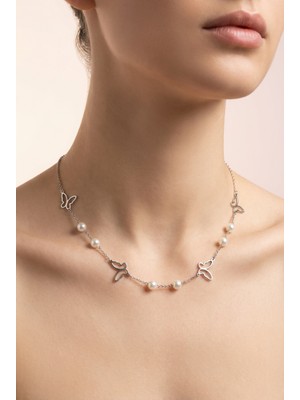 Stainless Steel Inci Detaylı Kelebek Figürlü Paslanmaz Çelik Kolye