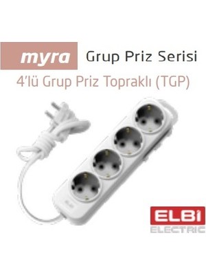 Elbi Myra 4\'lü  Topraklı Grup Priz 5 mt Kablolu