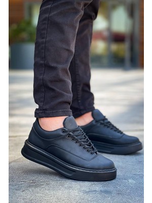 Zapatos KB005 Erkek Günlük Bağcıklı Cilt Spor Sneaker Ayakkabı Cst - Siyah