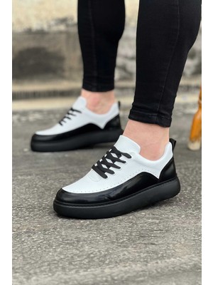 Zapatos WG162 Erkek Günlük Bağcıklı Cilt Rugan Spor Sneaker Ayakkabı Crst - Beyaz/siyah