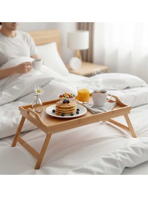 Özbience Katlanabilir Bambu Tepsi, Yatakta Kahvaltı ve Servis Için Ideal