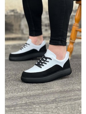 Zapatos WG162 Erkek Günlük Bağcıklı Cilt Süet Spor Sneaker Ayakkabı Csst - Beyaz/siyah