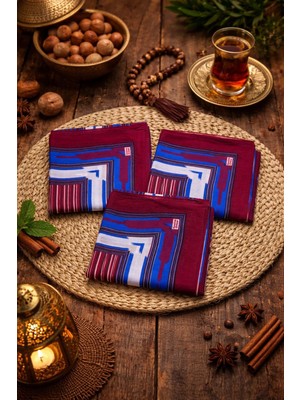 Seymen Bıçakçılık Bordo Mavi Yöresel Desenli Eşarp | Şık ve Geleneksel Tasarım 3'lü