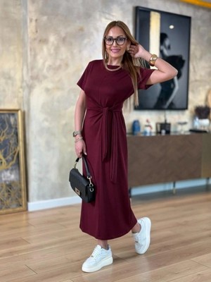 Marsilyan- Kadın Kısa Kollu Bisiklet Yaka Yandan Bağlamalı Viskon Iki Iplik Elbise